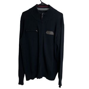 BMW Motorrad Mens XL Sweater Black Superbike Leather Knit Ribbed Full Zip Cotton